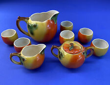 Vintage 1950's 9pc Japan Porcelain Tomato Pitcher Pot Creamer & Sugar Bowl &Cups picture