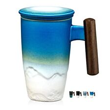 suyika Tomotime Ceramic Tea Cup with Infuser and Lid Tea Mugs Wooden Handle 4... picture