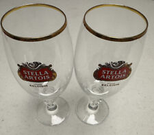 (2) STELLA ARTOIS Belgium | Stemmed Beer Glasses | 33cl Gold Rimmed NEW Genuine picture