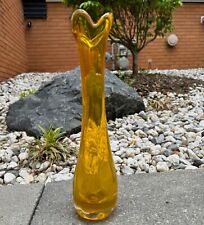 Vintage Amber Yellow Swung Glass Vase Mid Century MCM Mod Decorative Glassware picture
