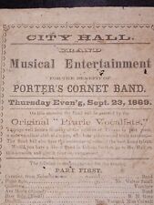 1869 CITY HALL GRAND MUSICAL ENTERTAINMENT~ANVIL CHORUS~PORTERS CORNET BAND~ picture