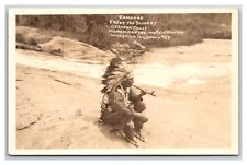 MenOMINEE INDIAN RESERVATION  rppc Keshena Falls~  Chief smokes peace pipe picture