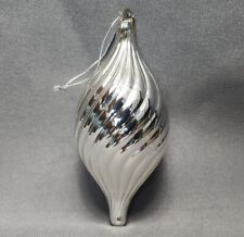 Vintage Hand Blown Art Glass Swirl Teardrop Silver Chrome Christmas Ornament 6