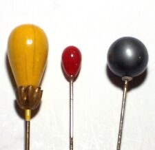 3-pc Lot Antique Hat Pins Moonglow Charcoal Gray Yellow Red picture