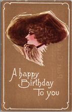 1910s Artist-Signed COBB SHINN Postcard HAPPY BIRTHDAY Pretty Lady / Gold UNUSED picture