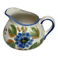 Vintage 1950's Secla Blue and Green Hand Painted Ceramic Pitcher Jug Portugal picture