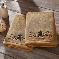 2 Country Primitive Farmhouse Pip Berry Vine Star Cotton Bath Towels 27x54 Towel picture
