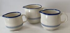 Rare Find 3 Vintage Cottage Blue & White Ceramic DDR Germany Graduated Pitchers picture