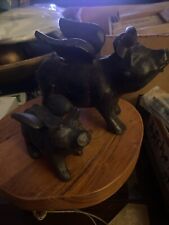 2-Vintage Cast Iron Statue Flying Pigs When Pigs Fly Paperweights Doorstop 4”/2” picture