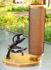 Vintage Mid-Century Leaping Gazelle Brass Base Cylinder Shade Television Lamp picture