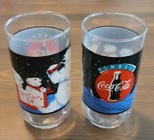 VTG 1995 Coca-Cola Polar Bear 2 Drinking Glasses 5 Cent Coke Stand Baby Bear picture