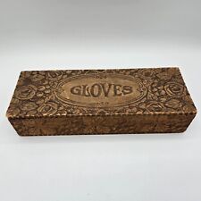 Vintage Old Pyrography Burnt Wood Dresser Glove Box Floral Rose Design Handcraft picture