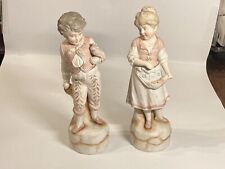 Vintage Gebruder Heubach-German Bisque-Young Boy & Girl-Pink Tones Gold Paint picture