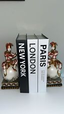 HAND PAINTED BOOKENDS w JESTER, HARLEQUIN ON BALL, MILSON & LOUIS, 9.5 INCHES picture