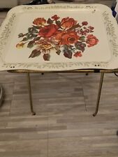 Vintage 1950’s METAL FOLDING TV TRAY TABLE 18” X 14” X 24” Tall Clean Very Good picture