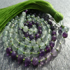 6mm Natural Rainbow Fluorite 108 Beads Tassel Knot Necklace Unisex Peace Yoga picture