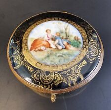 Vintage Art Nouveau Porcelain Powder Trinket Box Courtship Scene Germany picture