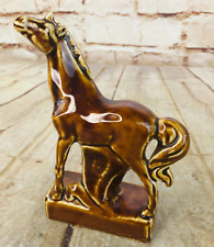 vtg horse unicorn  figurine Porcelian bisque glazed brown 5.5