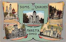Ohio Postcard MARIETTA Washington County Old SOME CHURCHES 5View Fancy picture