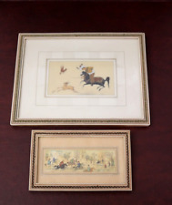 2 Vintage Miniature Persian Hunting Scene Painted Camel Bone, Very Detailed, 12A picture