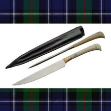 2 Piece Medieval Scottish Steak Knife & Pricker Set Bone Handles Leather Sheath picture