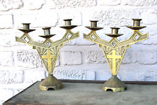 French art deco bronze religious altar candle holders crucifix picture