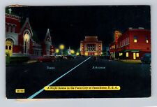 Texarkana TX-Texas, Night Scene in Twin City, Antique Vintage Souvenir Postcard picture