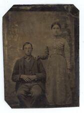 CIRCA 1860'S 2.5X3.25 in 1/6 Plate TINTYPE Teenage Boy & Girl Posing Together picture