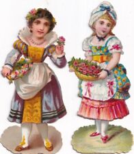 1800's Victorian Die Cut Scrap -Fancy Traditional Dress Girls Ladies -3.5 inch picture