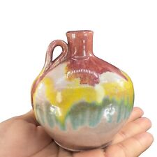 Mid Century Italian Art Pottery Vase Jug W Handle RedWare Multicolor Glaze VTG picture