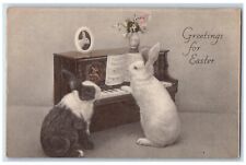 c1910's Easter Greetings Anthropomorphic Rabbit Playing Organ Antique Postcard picture