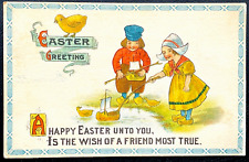 1922 Antique EASTER Greetings Postcard Vintage Postmarked Friendship Cartoon picture