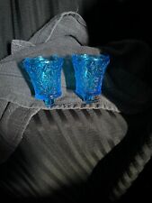 Votive Cup Candle Holder Blue Glass Daisy Sunflower Teal Sconce Tealight Vintage picture