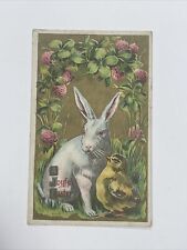 1910 Vintage Easter Postcard Card Chickens Rabbit Bunny Flowers Chicks Indiana picture