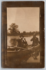 RPPC c1910s Two Men Drinking Kayak Canoe River Lake Pond  Antique Postcard picture
