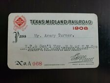 Vintage Rare 1908 Texas Midland Railroad Company Pass Ticket picture