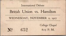 1927 International Debate BRITISH UNION vs HAMILTON COLLEGE Admission Ticket picture
