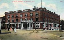 Hotel Marinette Wisconsin WI Street View Trolley Tracks People Unused Postcard picture