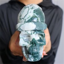 3.08LB Top Natural aquatic agate skull Quartz Crystal carved Reiki healing WK230 picture