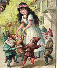 1880s Woolson Spice Co Lion Coffee Little Snow Drop & Seven Dwarfs Dancing picture