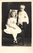 Fancy Dressed Children Posing Arnold Age 11 Months Grace 6 Years RPPC Postcard picture