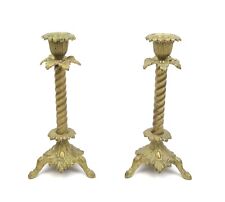 Vintage Antique Pair of Ornate Cast Brass Victorian Style Candlesticks 8