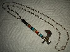 VINTAGE NAVAJO TOMAHAWK PENDANT TURQUOISE STERLING SILVER CHAIN NECKLACE vafo picture
