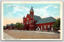 Transportation~Union Train Depot~Atchison Kansas~PM 1929~CT Art~Vintage Postcard picture
