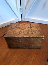 Pyrography Burnt Wooden Trinket Hinged Lidded Box With Floral Design  picture