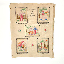 Completed Vintage Cross Stitch Sampler  'A Page In My Album' on Linen 10 X 13 picture