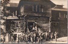 Vintage 1910s RPPC Real Photo Postcard BOY SCOUTS at Camp Lodge Building -Unused picture