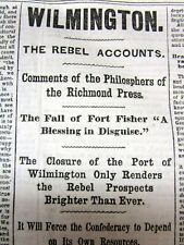 1865 Civil War newspaper CONFEDERATE ACCOUNT  BATTLE OF FT FISHER North Carolina picture