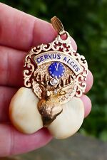 Antique 14kt Yellow Gold Double Elks Tooth & Diamond B.P.O.E. Club Lodge No. 17 picture