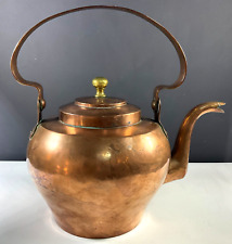Antique French Copper Kettle with Brass Finial Tinned Interior 5 Liter picture